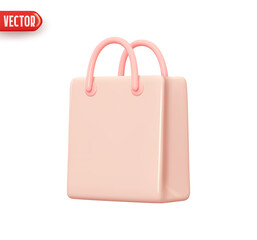 Poster - Bag with handle is stylish for shopping. Shopping pink packages. Realistic 3d design In plastic cartoon style. Icon isolated on white background. Vector illustration