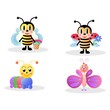 Set cute insects. Bright vector illustration in cartoon style. Butterfly, bee, caterpillar, ladybug.
