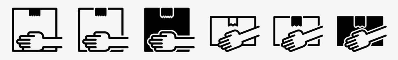 Wall Mural - parcel hand icon receive package hand set | parcel hands icon carry packet delivered vector illustra