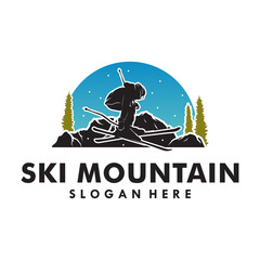 Canvas Print - A man playing Ski in the mountain logo design