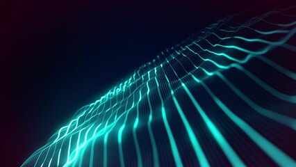 Poster - Abstract Digital Waving Neon Lines Fx Background Loop/ 4k animation of an abstract background with digital fractal particle lines waving and seamless looping