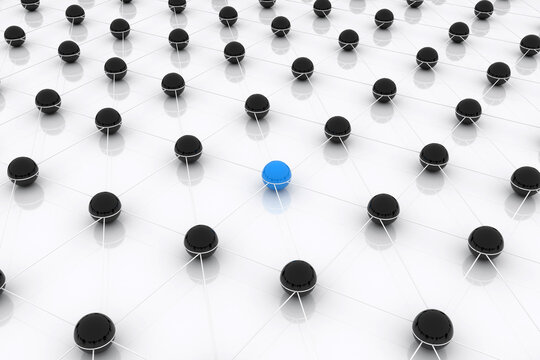 One Blue Sphere Stands Out From Blacks