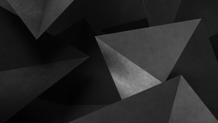 Wall Mural - gray geometric shapes of triangles background. dark concrete background. 3d rendering