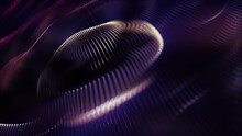 Abstract Technology Motion Background Animation With A Fluid Flowing Purple And Gold Fractal Wave Of Glowing Strings Of Light. Shallow Depth Of Field Bokeh. Full HD And Looping.
