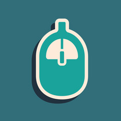 Poster - Green Computer mouse icon isolated on green background. Optical with wheel symbol. Long shadow style. Vector