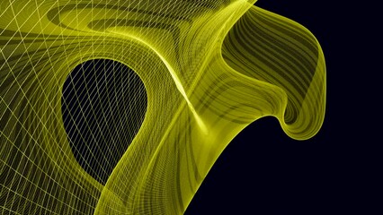 Poster - Smooth spinning bended wave surface on a black background. Design. Abstract animated thin translucent texture.