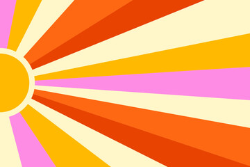 Retro groovy sun rays pattern background 70s. Sun sunbeams summer texture. 