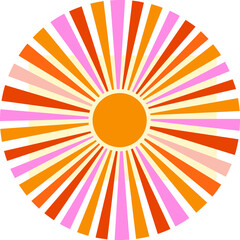 Retro groovy sun rays pattern background 70s. Sun sunbeams summer texture. 