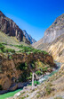 cañon del colca con vista al rio colca turquesa y puente de cuerda  - Colca Canyon, Peru
