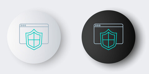 Poster - Line Browser with shield icon isolated on grey background. Security, safety, protection, privacy concept. Colorful outline concept. Vector