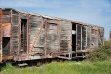 Abandoned Railway Station. Rusty Train Carriages
