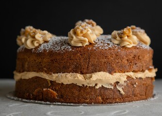 Closeup shot of the coffee cake with cream