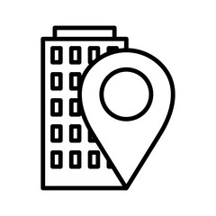 Wall Mural - Business location icon. Office building and map pin. Vector illustration.