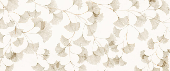 Wall Mural - luxury art background with ginkgo leaves in line style. botanical banner with tree branches for pack