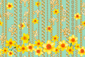 Wall Mural - Spring yellow daffodils seamless