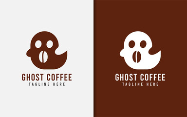 Poster - Ghost Coffee Logo Design. Abstract Minimalist Ghost with Coffee Bean Concept.