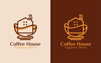 Poster - Coffee House Logo Design. Stylish Coffee Logo Design with Minimalist House and Coffee Cup Combination Concept.