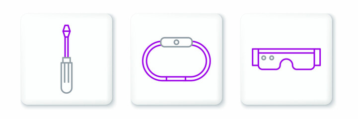 Sticker - Set line Smart glasses, Screwdriver and Smartwatch icon. Vector