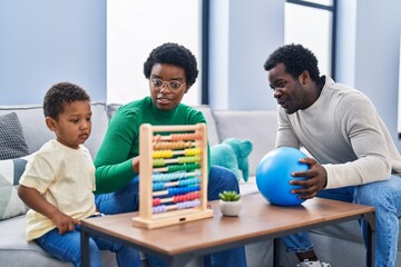 Sticker - African american family playing with abacus at home