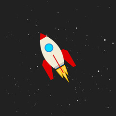 rocket, startup. an artificial space satellite, a spacecraft hovering in the black sky among the sta