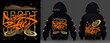 Modern collection of acid print. Gold BMX bicycle among the stars techno style, rave music with neon 3d realistic. Front and back design. Street art graffiti print for sweatshirt with a hood vector