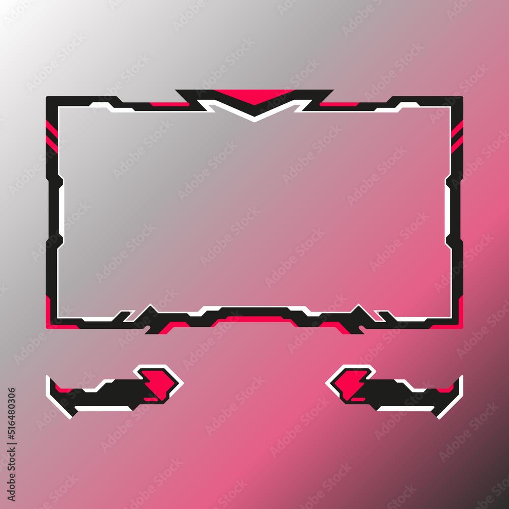 Red theme live stream overlay game ui border frame. Futuristic webcam ...