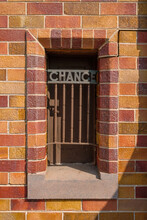An Art Deco Ticket Booth/box Office With The Decorative Word "CHANCE" Worked Into The Old Iron Bars.