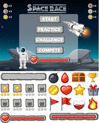 Poster - Space game background template and elements