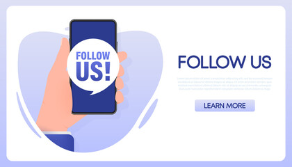 Wall Mural - Follow us smartphone banner in flat style on white background. Vector illustration