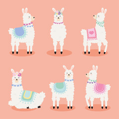 Wall Mural - six colored llamas