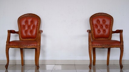 Two Vintage leather Luxury brown armchair Classic Brown leather sofa on white background