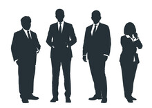 Business People Group Gray Silhouettes Pose On White Background, Flat Line Vector And Illustration.