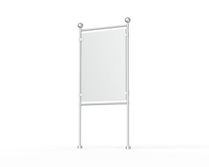 Wall Mural - Metallic outdoor advertising stand mockup, glossy street signage board mock up template on isolated white background, 3d illustration