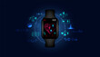 Abstract Black smart watch icon Healthcare includes Medical Medicine ECG Blood oxygen level concept, modern medical technology and modern care equipment.