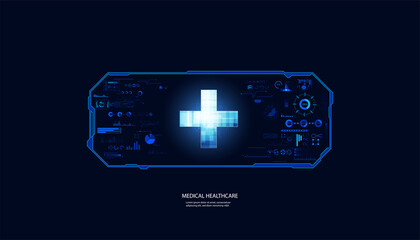 Poster - abstract health science consist health plus and hud interface digital technology concept modern medi