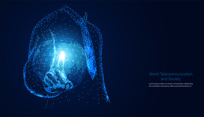 Poster - Abstract Businessman Polygon and the World Concept World Telecommunication and Society Day, May 17 Communication is essential to building this technology to facilitate Access everywhere.