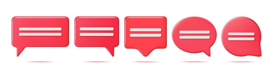Aufkleber - 3D Red Blank Speech Bubbles Set Isolated.