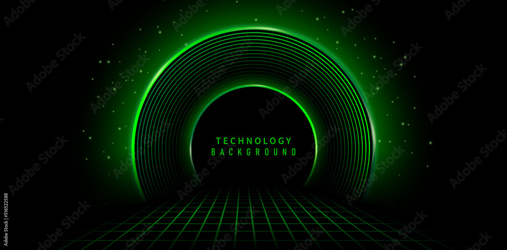 abstract rings backgrounds green tunnel with lights for signs corporate ...