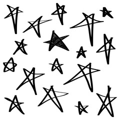 Poster - Doodle set of vector stars icon. Hand drawn stars on set. isolated on white background. vector illustration