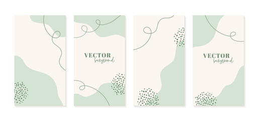 Wall Mural - minimalist instagram stories templates in green neutral colors. abstract organic hand drawn shapes b