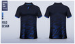 Blue polo shirt mockup template design for soccer jersey, football kit, golf, tennis, sportswear. Blue camouflage pattern