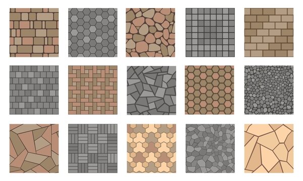 floor stone pattern. pavement tile of stone, bricks and concrete, road sidewalk and garden patio gro