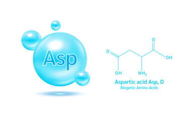 Important amino acid aspartic and structural chemical formula and line model of molecule. Arginine blue on a white background. 3D Vector Illustration. Medical and scientific concepts.