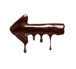 Poster - Arrow with dripping drops is made of melted chocolate, isolated on a white background