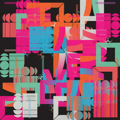 Fototapete - Brutalist Art Inspired Vector Pattern Graphics Made With Bold Abstract Geometric Shapes