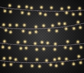 Wall Mural - realistic light bulb garland. party celebration 3d decorative light, christmas and festive glowing n
