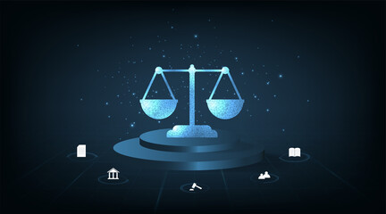 Wall Mural - Justice and Internet law design.Cyber Law as digital legal services Labor law, Lawyer on Dark Blue background.