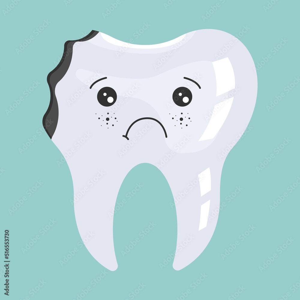 Moody Tooth with cavity Cartoon characters in flat design. Dental ...