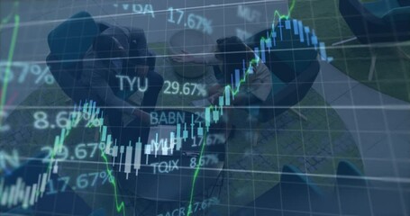 Poster - Animation of financial data and graphs over diverse coworkers in office