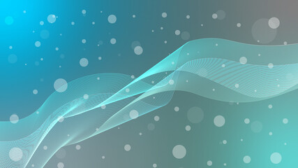 Poster - Abstract futuristic wavy stripes with circle shapes. Abstract curved lines with circle shapes on a turquoise background. Vector.